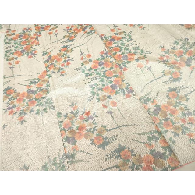 平和屋着物○本場大島紬 白大島 カタス7マルキ 総絣 草花文 正絹