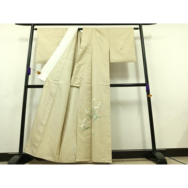 平和屋着物▽本加賀友禅作家　成竹登茂男　訪問着　単衣　白山紬　草花文　正絹　逸品　AABC7505jh 平和屋着物▽本加賀友禅作家 成竹登茂男 訪問着 単衣 白山紬 草花文