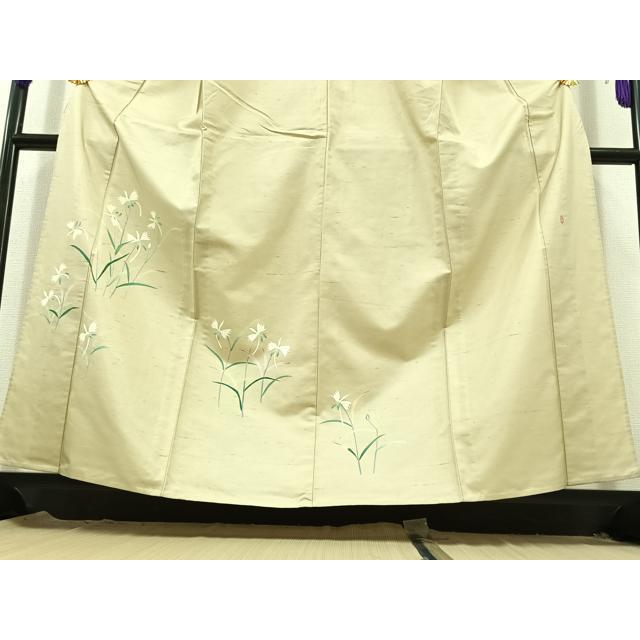 平和屋着物▽本加賀友禅作家　成竹登茂男　訪問着　単衣　白山紬　草花文　正絹　逸品　AABC7505jh 平和屋着物▽本加賀友禅作家 成竹登茂男 訪問着 単衣 白山紬 草花文