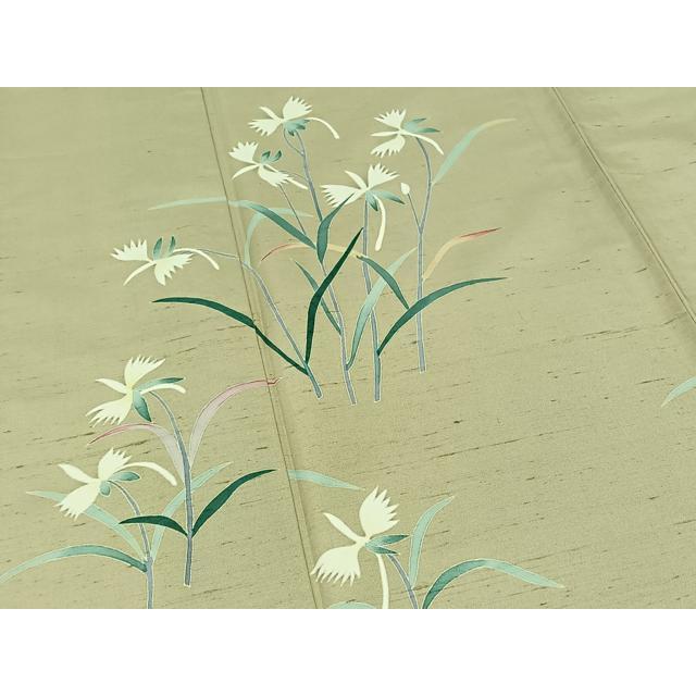 平和屋着物▽本加賀友禅作家　成竹登茂男　訪問着　単衣　白山紬　草花文　正絹　逸品　AABC7505jh 平和屋着物▽本加賀友禅作家 成竹登茂男 訪問着 単衣 白山紬 草花文