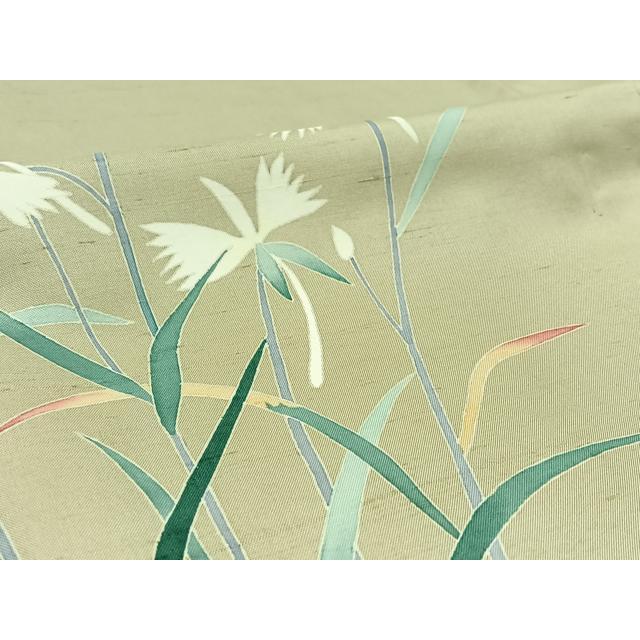 平和屋着物▽本加賀友禅作家　成竹登茂男　訪問着　単衣　白山紬　草花文　正絹　逸品　AABC7505jh 平和屋着物▽本加賀友禅作家 成竹登茂男 訪問着 単衣 白山紬 草花文