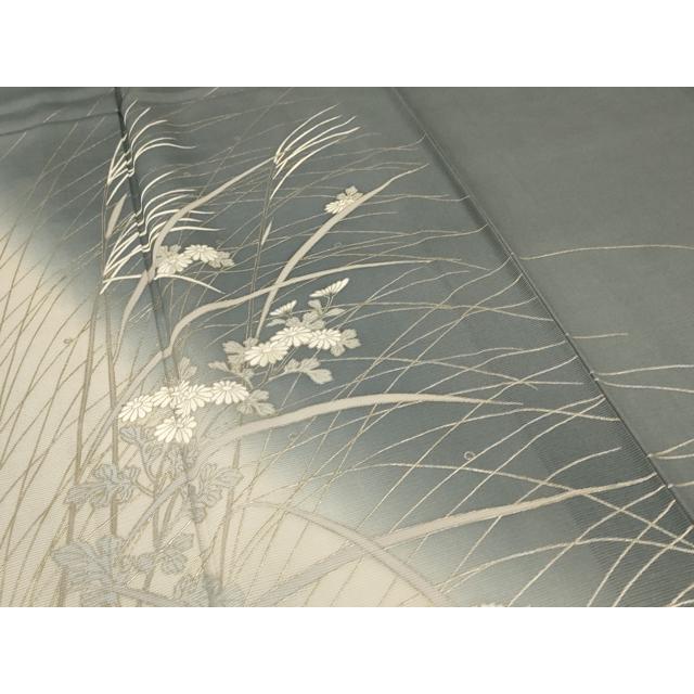 平和屋着物＊夏物　訪問着　絽　草花文　暈し染め　銀彩　正絹　逸品　AABD4589jd