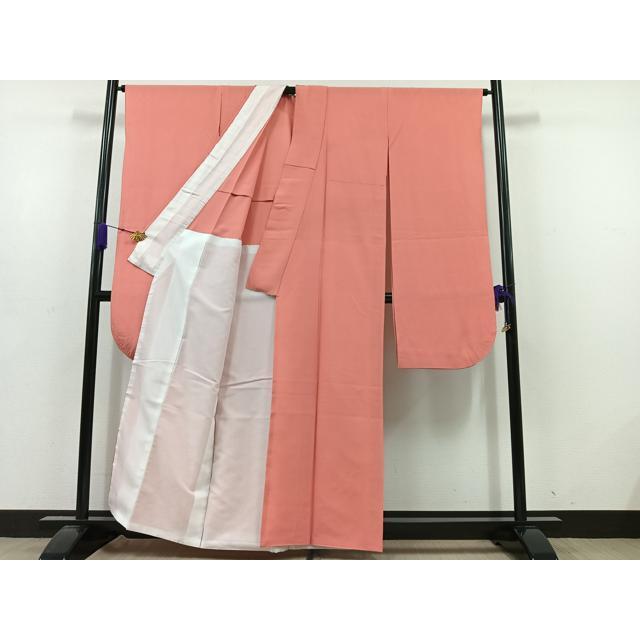 平和屋着物＊夏物　振袖　色無地　甚三紅色　正絹　逸品　AABD6074jh 平和屋着物＊夏物 振袖 色無地 甚三紅色 正絹 逸品 AABD6074jh