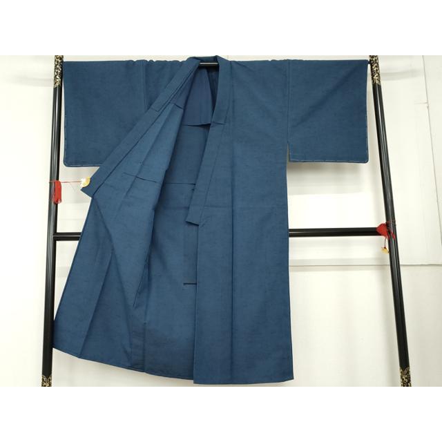 平和屋着物●男性　紬　アンサンブル　単衣　色無地　瑠璃色　未使用　AABD6363cs_1
