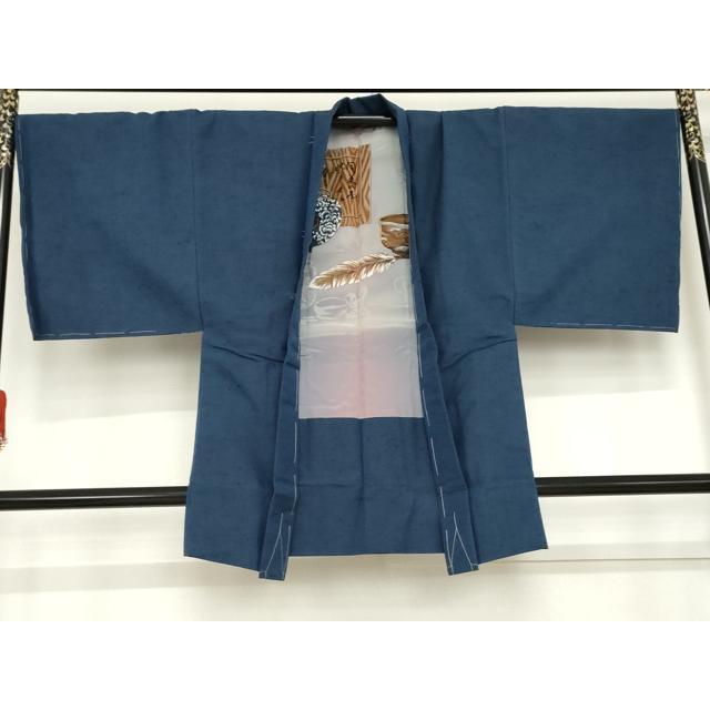 平和屋着物●男性　紬　アンサンブル　単衣　色無地　瑠璃色　未使用　AABD6363cs_6