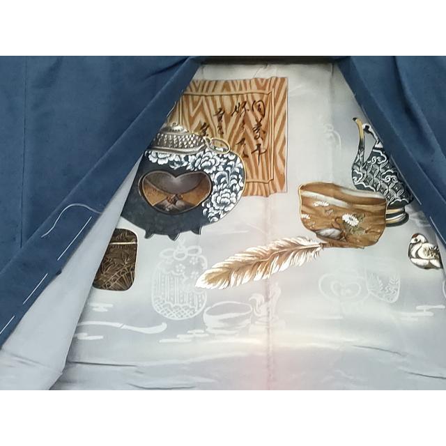 平和屋着物●男性　紬　アンサンブル　単衣　色無地　瑠璃色　未使用　AABD6363cs_8