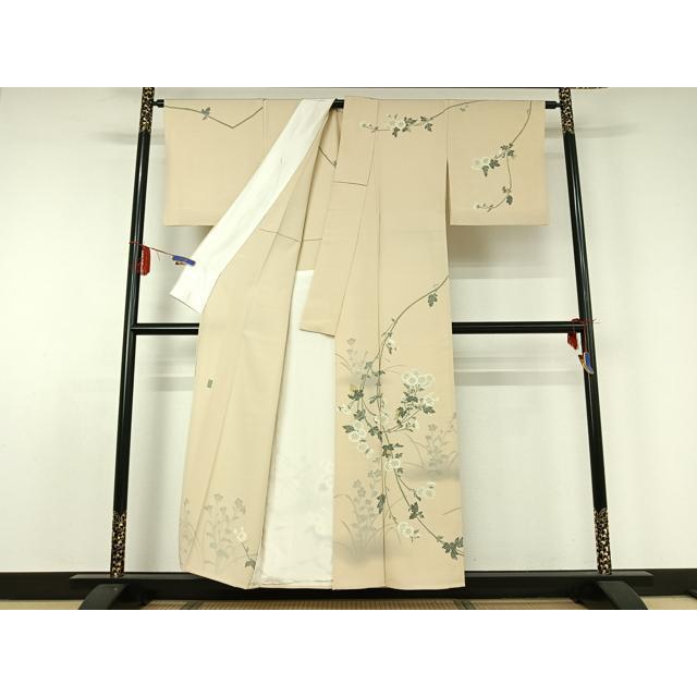 平和屋着物●京加賀友禅　百貫達雄　色無地　草花地紋　灰桜色　正絹　逸品　未使用　AABF5947fy 平和屋着物○京加賀友禅 百貫石峰 訪問着 枝花文 暈し染め 正絹 逸品
