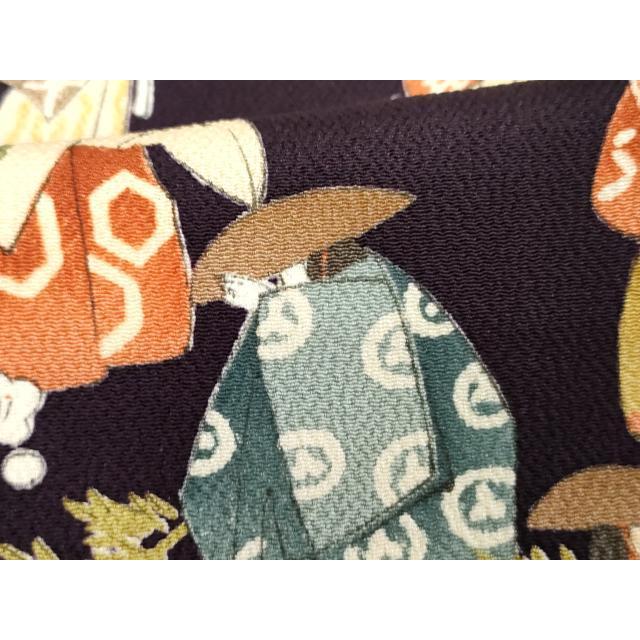 平和屋着物●訪問着　人物文　深紫色地　鬼しぼ縮緬　正絹　逸品　AABE0100cs 平和屋着物○訪問着 人物文 深紫色地 鬼しぼ縮緬 正絹 逸品
