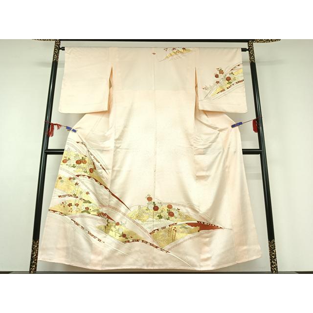 平和屋着物▽銀座きしや 訪問着 単衣 駒刺繍 草花文 金彩 正絹 逸品