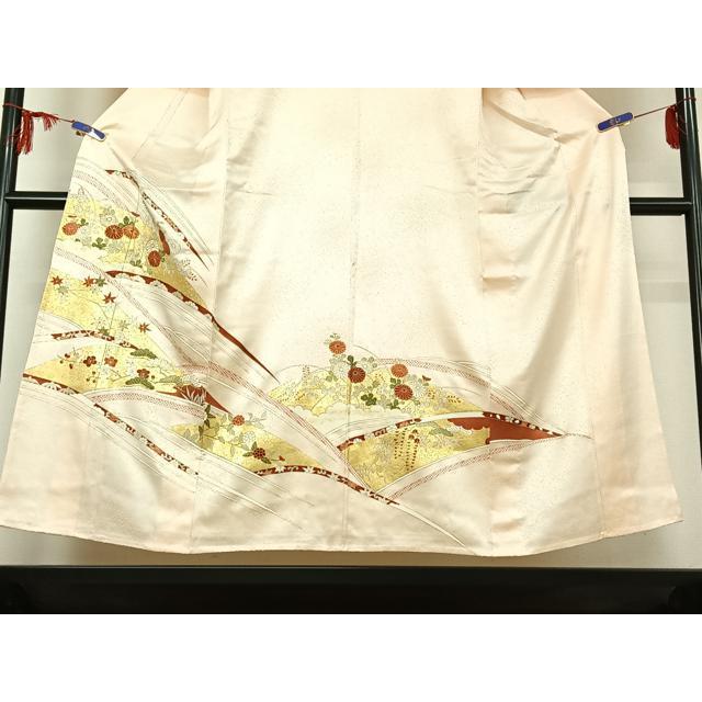平和屋着物▽銀座きしや 訪問着 単衣 駒刺繍 草花文 金彩 正絹 逸品