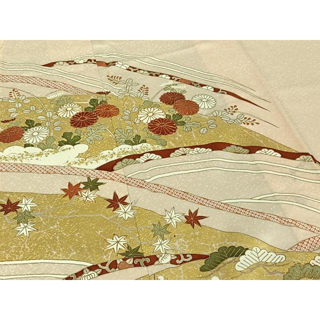 平和屋着物▽銀座きしや 訪問着 単衣 駒刺繍 草花文 金彩 正絹 逸品