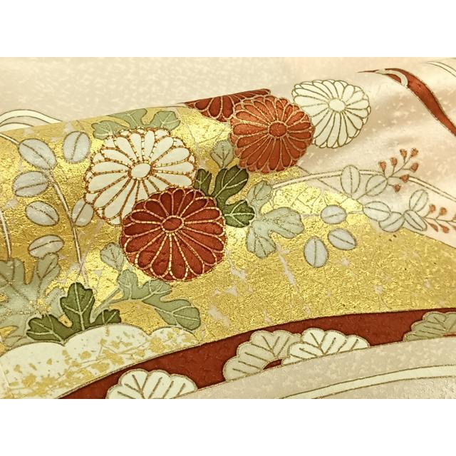 平和屋着物▽銀座きしや 訪問着 単衣 駒刺繍 草花文 金彩 正絹 逸品
