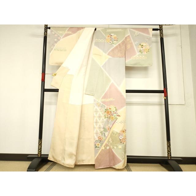 平和屋着物○創業460年・千總 訪問着 駒刺繍 更紗花鳥文 暈し染め 金彩 