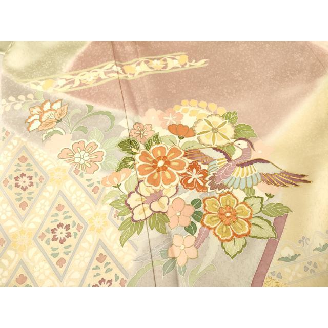 平和屋着物○創業460年・千總 訪問着 駒刺繍 更紗花鳥文 暈し染め 金彩 