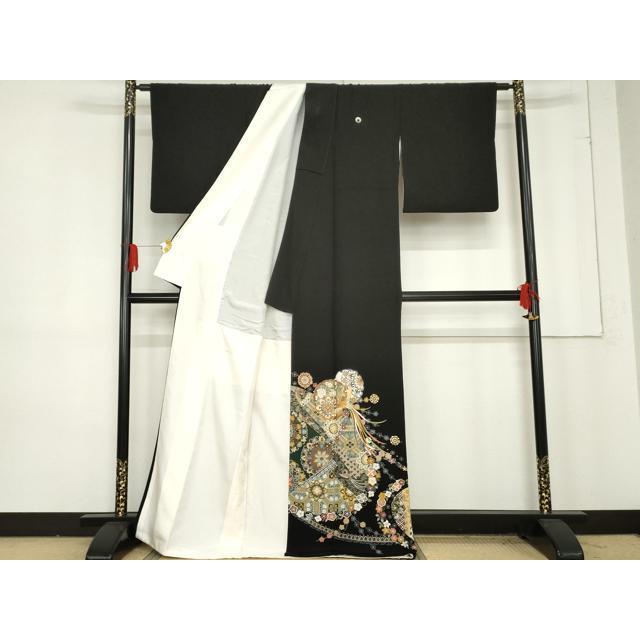 平和屋着物○豪華黒留袖 作家物 松寿 駒刺繍 正倉院鳳凰花文 金彩 正絹