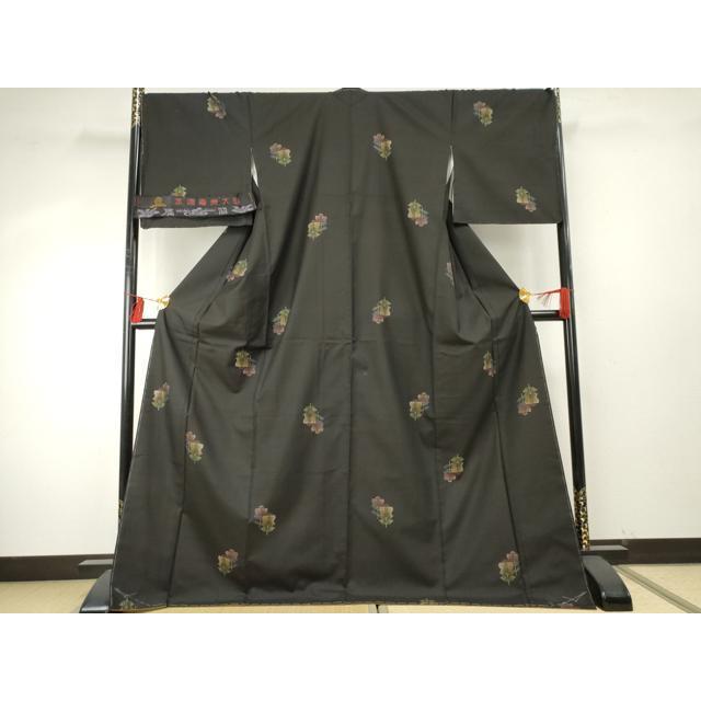 平和屋着物●川口廣昭　本場大島紬　地空き　カタス9マルキ　遠州椿　黒地　ロング丈　反端付き　正絹　逸品　未使用　AABE8667cs 平和屋着物○川口廣昭 本場大島紬 地空き カタス9マルキ 遠州椿 黒地