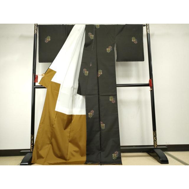 平和屋着物●川口廣昭　本場大島紬　地空き　カタス9マルキ　遠州椿　黒地　ロング丈　反端付き　正絹　逸品　未使用　AABE8667cs 平和屋着物○川口廣昭 本場大島紬 地空き カタス9マルキ 遠州椿 黒地