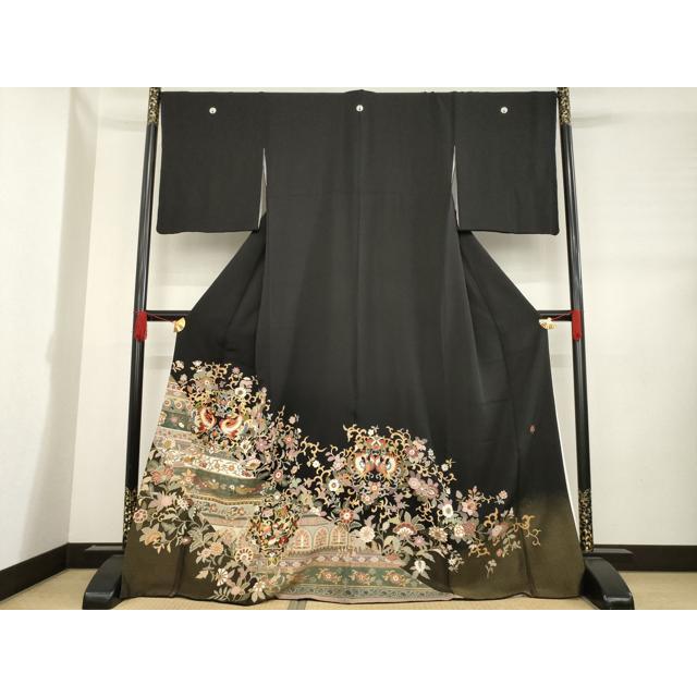 美品❇️豪華黒留袖　作家物　更紗正倉院花文天平浪漫　金彩　比翼仕立て　フルセット 平和屋着物○豪華黒留袖 作家物 駒刺繍 向かい鳥更紗花文 金糸 正絹