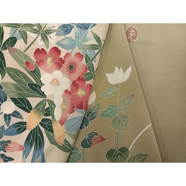 平和屋着物●京加賀友禅　百貫達雄　訪問着　枝花文　正絹　逸品　AABF9148cs 平和屋着物○京加賀友禅 百貫達雄 訪問着 枝花文 正絹 逸品 AABF9148cs