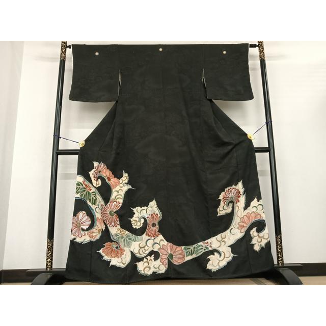 平和屋着物○アンティーク 大正ロマン 黒留袖 唐草文 金銀彩 正絹 逸品 