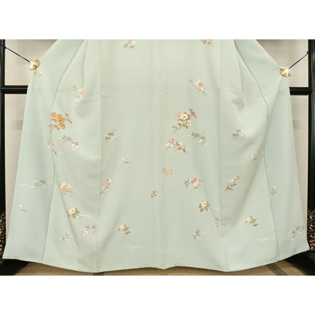 平和屋着物○訪問着 友禅 駒刺繍 草花文 金彩 正絹 逸品 AABF0598fy