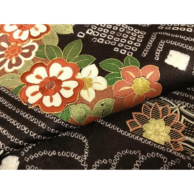 平和屋着物●豪華振袖　駒刺繍　絞り　草花文　金彩　正絹　逸品　AABH4786fy 平和屋着物○豪華振袖 駒刺繍 絞り 草花文 金彩 正絹 逸品 AABH4786fy