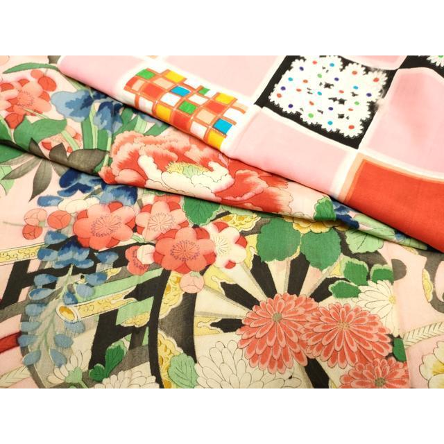 平和屋着物○アンティーク 大正ロマン 長襦袢 単衣 手描き 花車文 銀彩