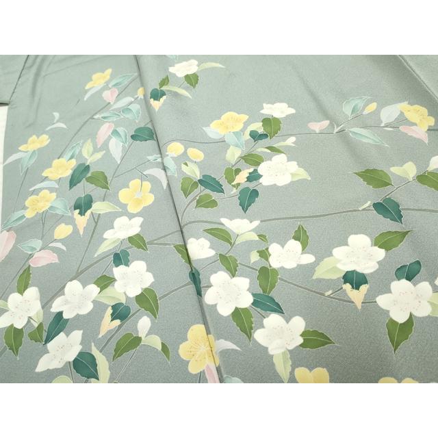 ［ 色留袖/山崎巌 ］正絹　グレー　桜　作家物　落款　一つ紋　友禅　京加賀 平和屋着物○京加賀糸目友禅作家 山崎巌 訪問着 枝花文 正絹 逸品