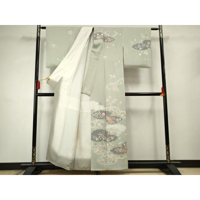 平和屋着物●創業460年・千總　訪問着　駒刺繍　絞り　雲取り草花文　金彩　正絹　逸品　AABF2979cs 平和屋着物○創業460年・千總 訪問着 駒刺繍 絞り 雲取り草花文 金彩