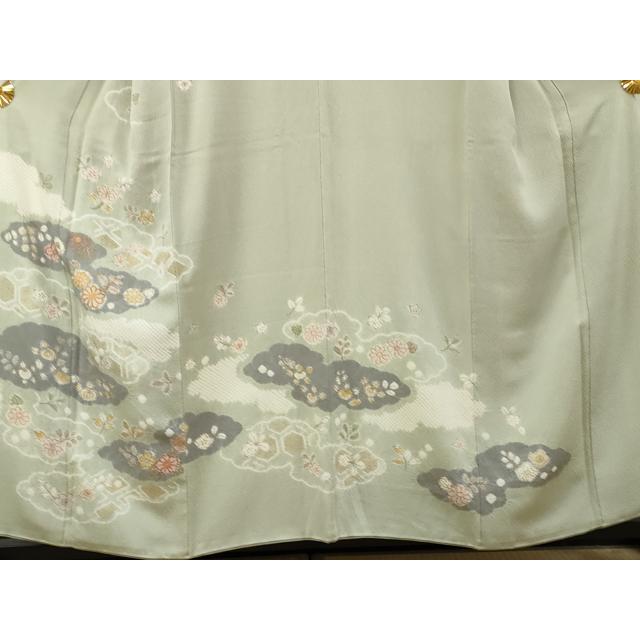 平和屋着物●訪問着　駒刺繍　絞り　草花文　黒地　金糸　金彩　正絹　逸品　AABH0513fy 平和屋着物○創業460年・千總 訪問着 駒刺繍 絞り 雲取り草花文 金彩
