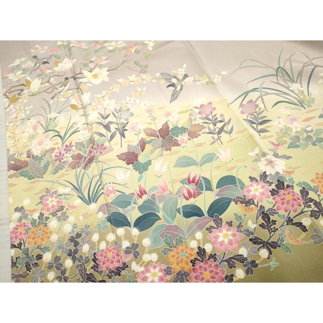 平和屋着物●本加賀友禅作家　北田弓子　色留袖　花鳥文　暈し染め　正絹　逸品　AABF2989cs 平和屋着物○本加賀友禅作家 北田弓子 色留袖 花鳥文 暈し染め 正絹