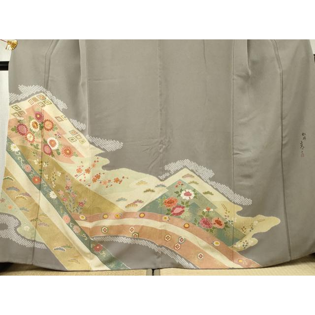 平和屋着物●京友禅の第一人者　松井青々　訪問着　駒刺繍　絞り　吉祥草花文　金彩　正絹　逸品　AABF4223cs_2