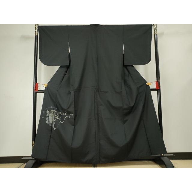 平和屋着物○訪問着 紬地 風神雷神 黒地 正絹 逸品 AABF4316cs : 平和 