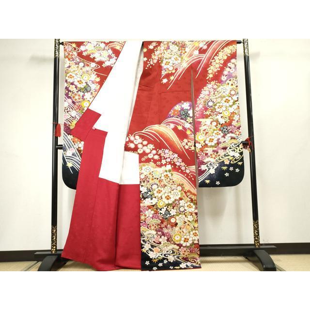 豪華振袖 駒刺繍 花車文 金彩 金通し地 正絹 逸品 身丈160.5 裄63.5