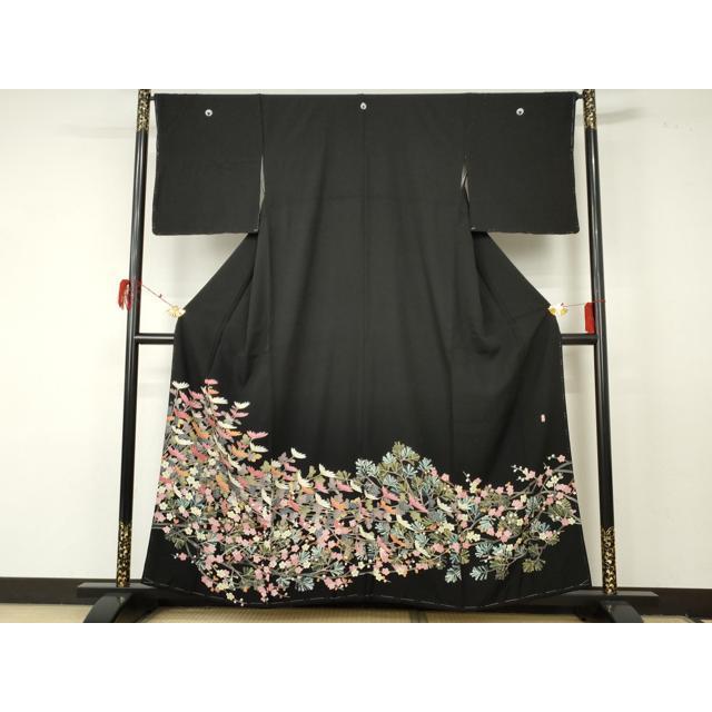 平和屋着物●豪華黒留袖　友禅　作家物　花松文　正絹　逸品　未使用　AABF5248cs 平和屋着物○豪華黒留袖 友禅 作家物 花松文 正絹 逸品 未使用