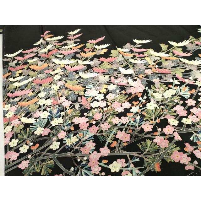 平和屋着物○豪華黒留袖 友禅 作家物 花松文 正絹 逸品 未使用
