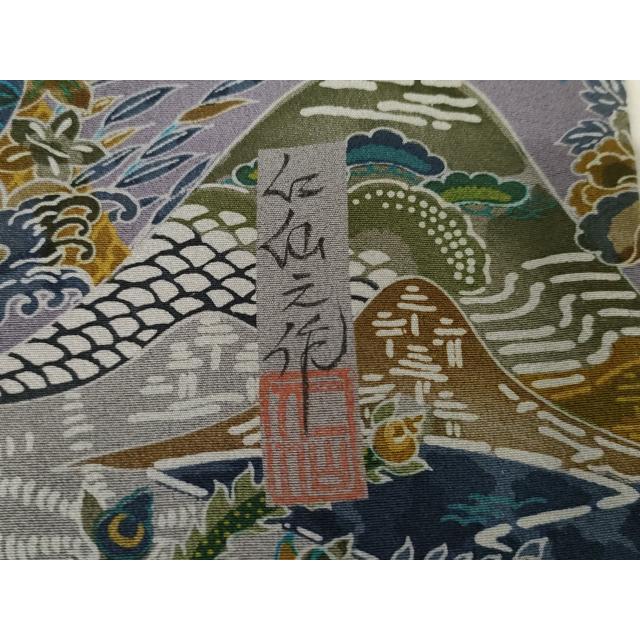 平和屋着物●前田仁仙　仁仙更紗　訪問着　重ね山鳳凰吉祥草花文　正絹　逸品　AABF6620cs 平和屋着物○前田仁仙 仁仙更紗 訪問着 重ね山鳳凰吉祥草花文 正絹