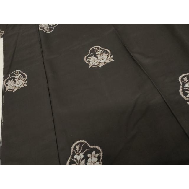 平和屋着物●本場大島紬　地空き　カタス9マルキ　草花文　黒地　正絹　逸品　未使用　AABF6638cs_3