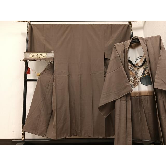 平和屋着物○男性 結城紬 色無地 根岸色 正絹 逸品 CABB0334gh 2026年