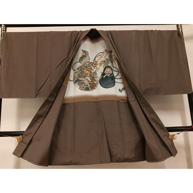 平和屋着物∞男性 長羽織 百入茶色 正絹 逸品 CABD4582ua 平和屋着物