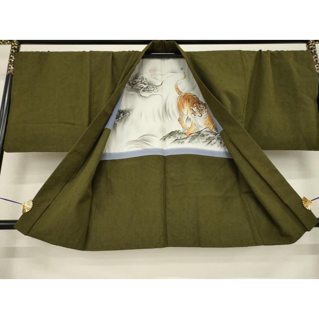 平和屋着物○男性 紬 アンサンブル 色無地 璃寛茶色 正絹 逸品 AABF8165ck
