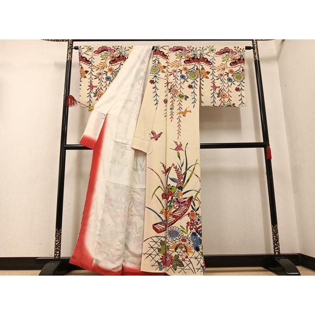 平和屋着物○訪問着 紅型 花船籬文 鬼しぼ縮緬 正絹 逸品 AABF8753ph 