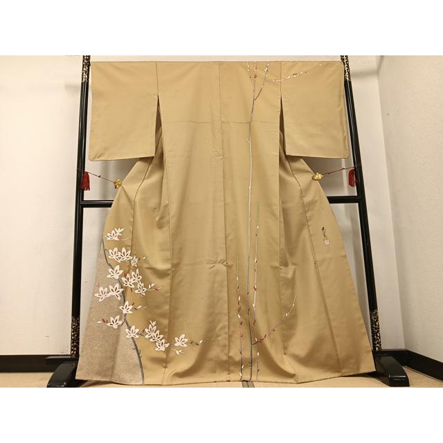 平和屋着物○日本工芸会正会員 京友禅作家 清水光美 訪問着 紬地 枝花