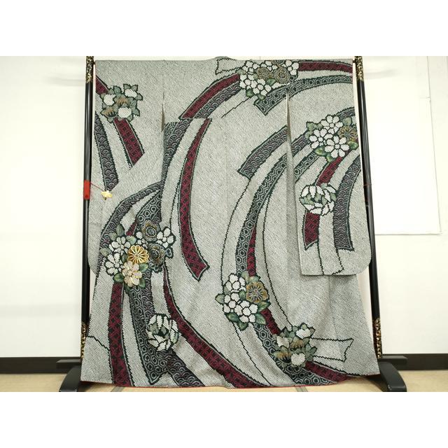 平和屋着物○豪華振袖 総絞り 駒刺繍 吉祥草花文 金彩 正絹 逸品