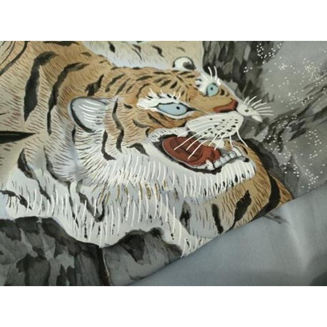 平和屋着物●男性　長襦袢　袷　手描き　立波に虎　暈し染め　キングサイズ　正絹　逸品　AABF9143cs 平和屋着物○男性 長襦袢 袷 手描き 立波に虎 暈し染め キングサイズ