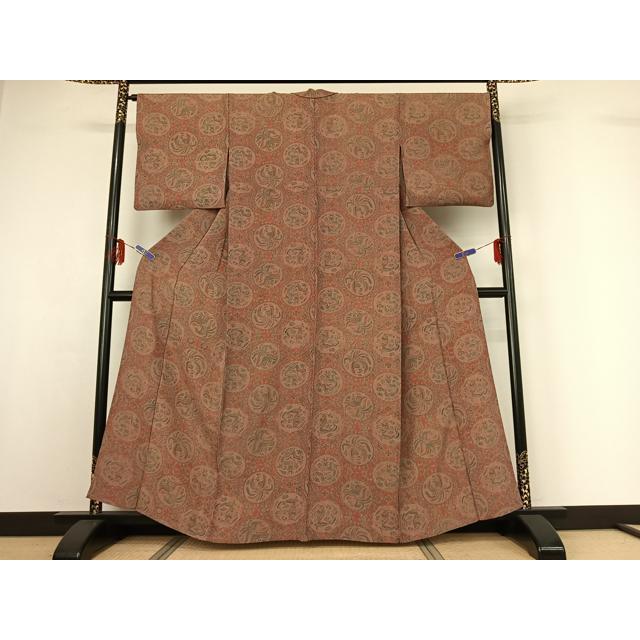 平和屋着物▽上質な小紋　単衣　花鳥丸文　龍　正絹　逸品　AABF9202jh