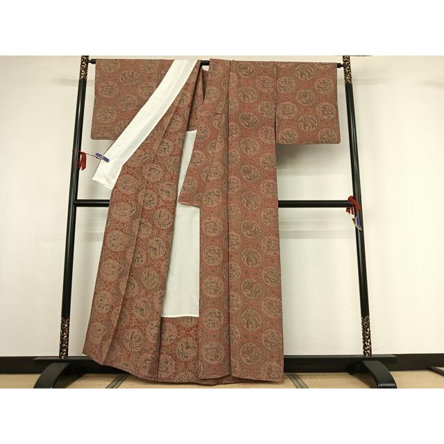 平和屋着物▽上質な小紋　単衣　花鳥丸文　龍　正絹　逸品　AABF9202jh