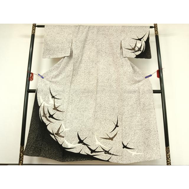 平和屋着物▽訪問着 単衣 飛鶴文 たたき染め 金彩 正絹 逸品