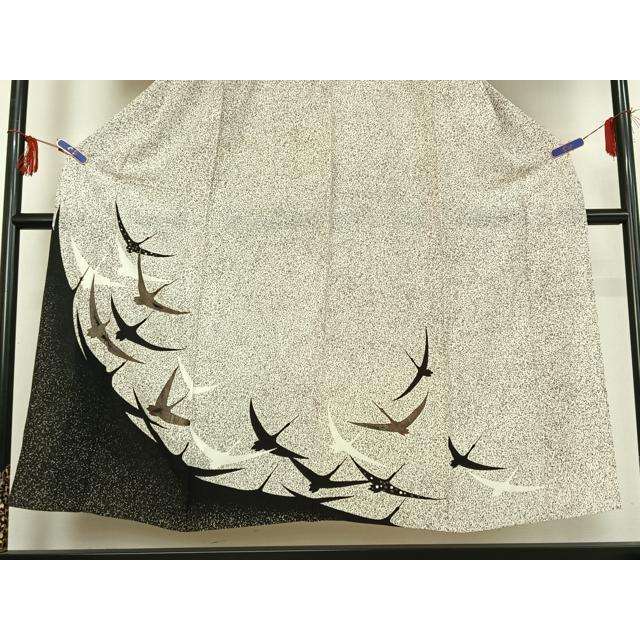 平和屋着物▽訪問着 単衣 飛鶴文 たたき染め 金彩 正絹 逸品
