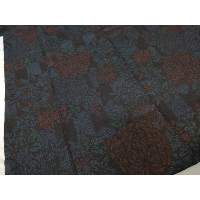 平和屋着物●本場結城紬　重要無形文化財　100亀甲　菊　正絹　逸品　AABG0816ck 平和屋着物○本場結城紬 重要無形文化財 100亀甲 菊 正絹 逸品